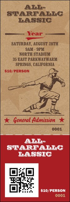 All Star Retro Baseball Event Ticket Product Front