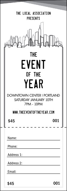 All Purpose Skyline Black and White Raffle Ticket Product Front