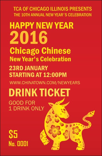 Chinese New Year Ox Drink Ticket