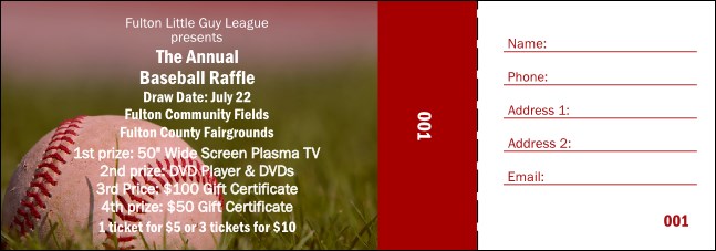 Baseball Raffle Ticket 0007 Product Front