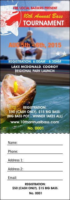Fishing Rodeo Raffle Ticket Bass Fishing Tournament Raffle Ticket