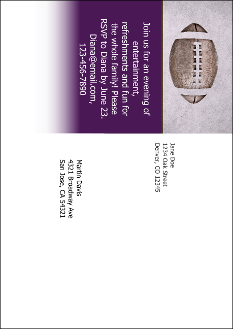 Football Purple Postcard Mailer Product Back