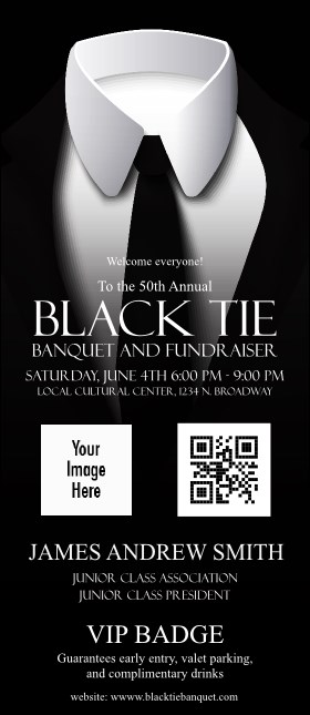 Black Tie VIP Event Badge Large Product Front