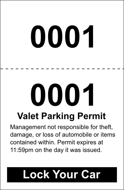 Black 2-Part Valet Ticket Version 2 Product Front
