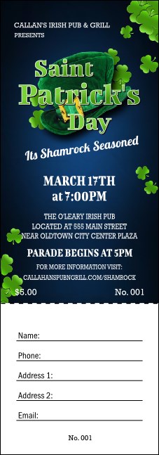 St. Patrick Day Shamrock Season Raffle Ticket