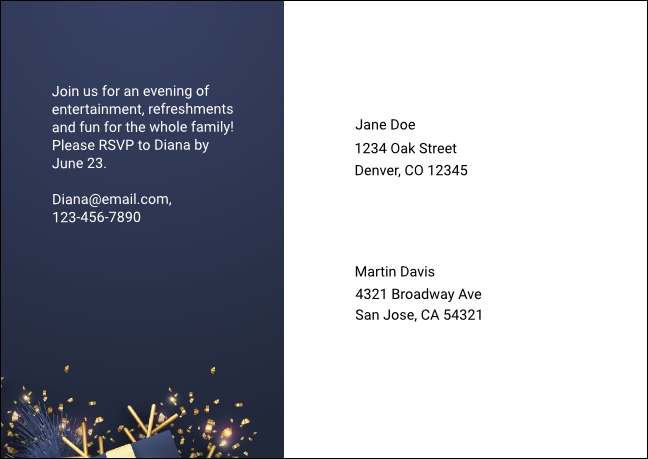 Glittering Celebration Postcard Mailer Product Back