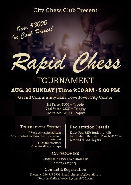 Rapid Play Chess Tournament Club Flyer