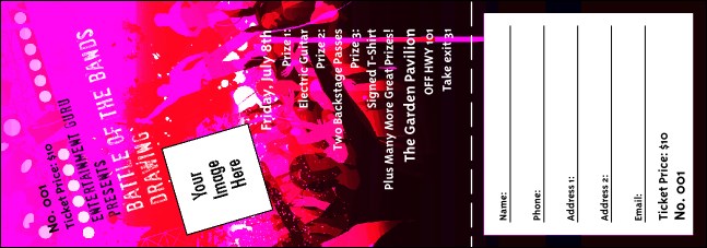 Rock Concert Pink Raffle Ticket Product Front
