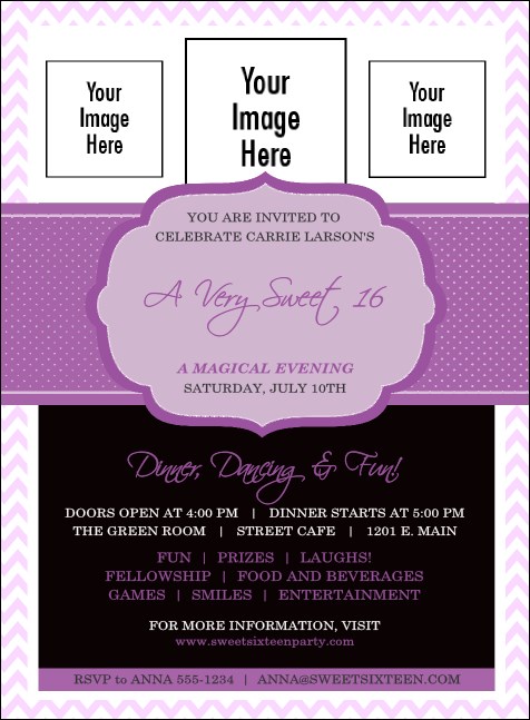 Sweet Sixteen Purple Chevron Invitation Product Front