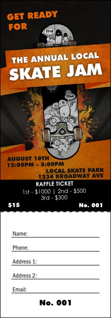 Skateboarding Raffle Ticket Product Front